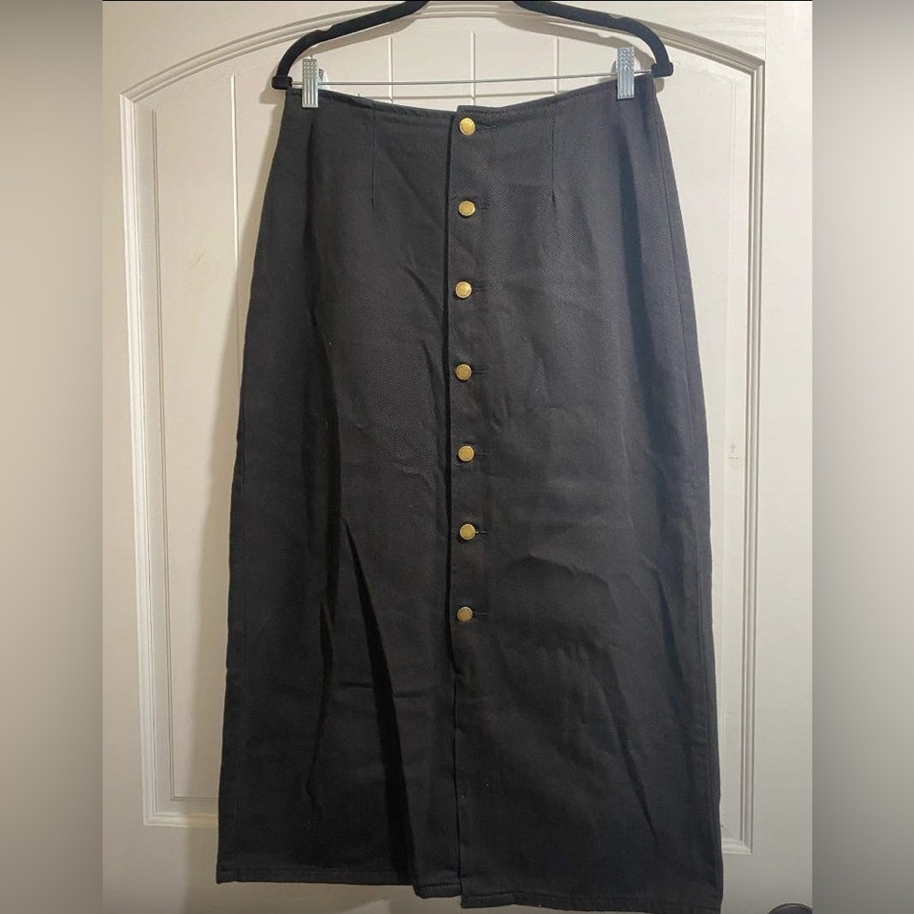Black Button-Down Denim Skirt